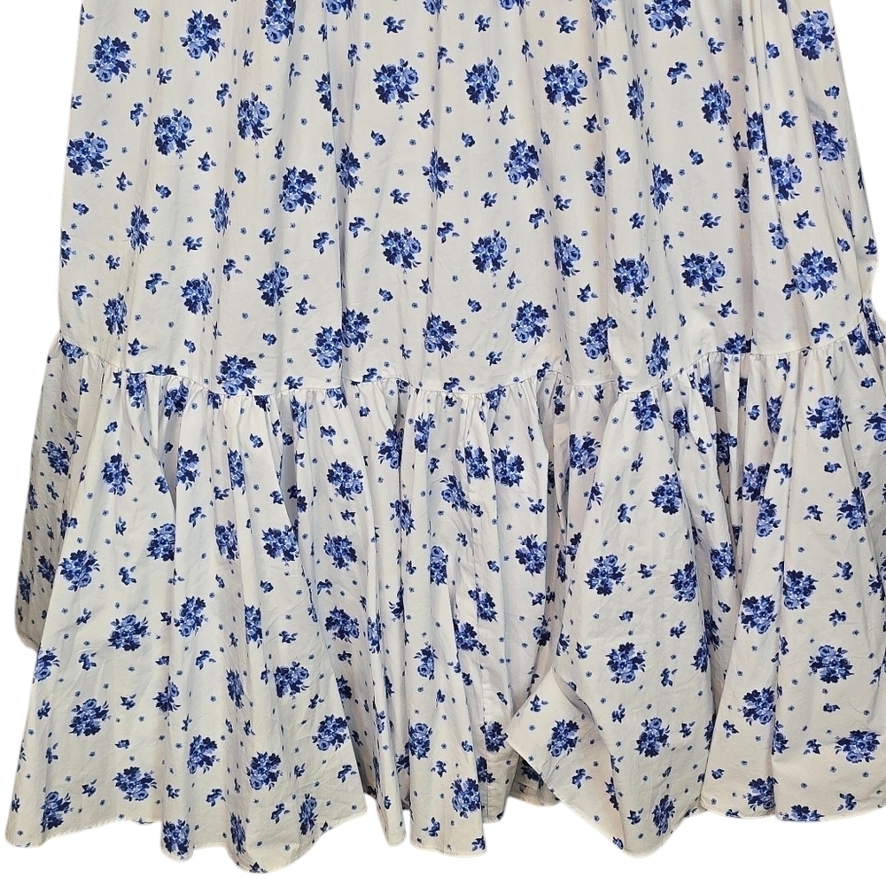 Caroline Constas Gianna Smocked Puff Sleeve Maxi Dress Blue Spot Floral Size XL - Picture 9 of 14